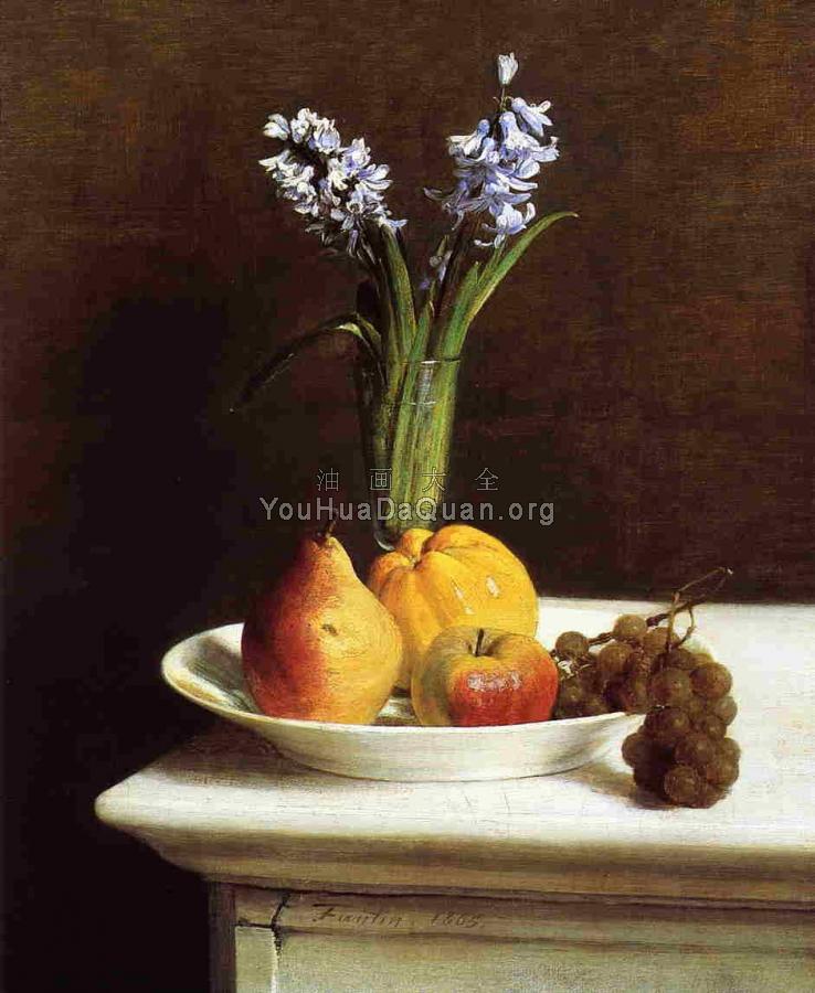 Still Life Hyacinths and Fruit - 亨利·方丹·拉图尔